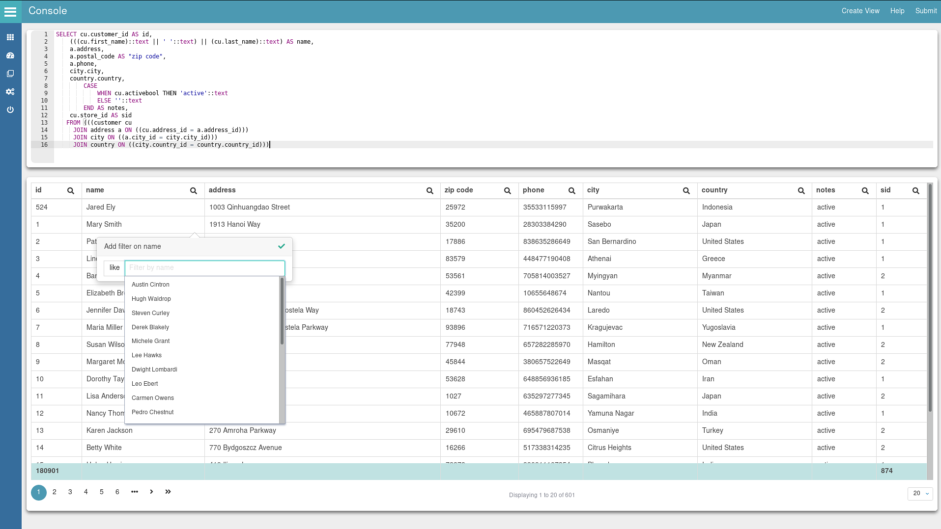 Running SQL code within ScaiData's self-service ScaiPlatform for cloud business intelligence and data management